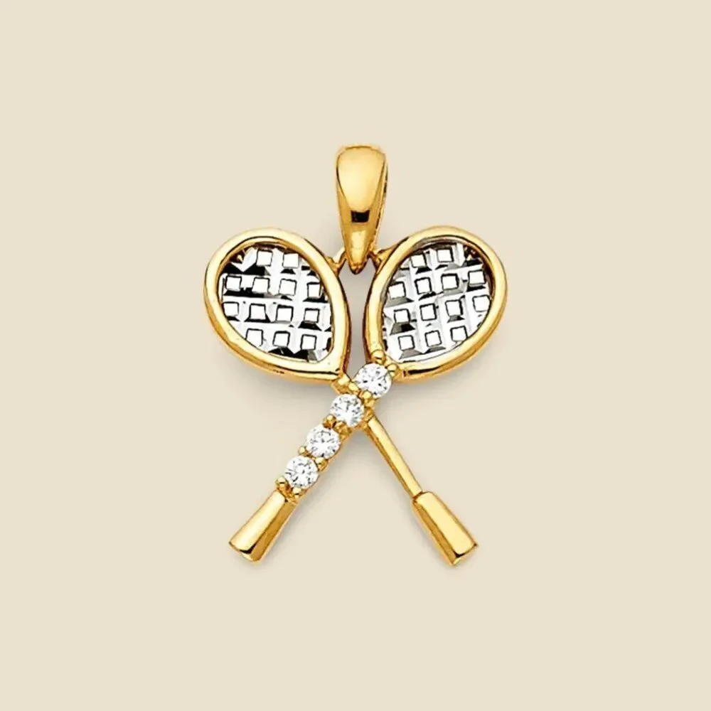 14K Solid Gold Tennis Racquet Pendant 1.4g Two-Tone